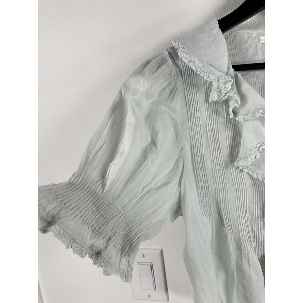 DOEN Henri Top Alice Blue Ruffle Pintuck Women's XS Edwardian Cottagecore - Picture 4 of 16